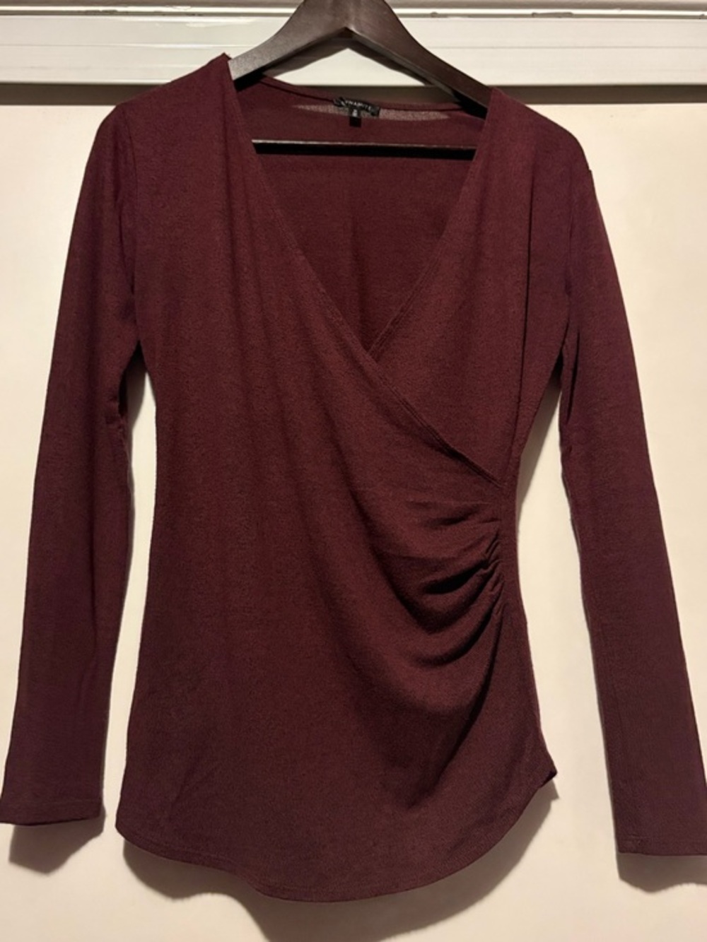 Dynamite Burgundy Wrap-Style Long Sleeve Top